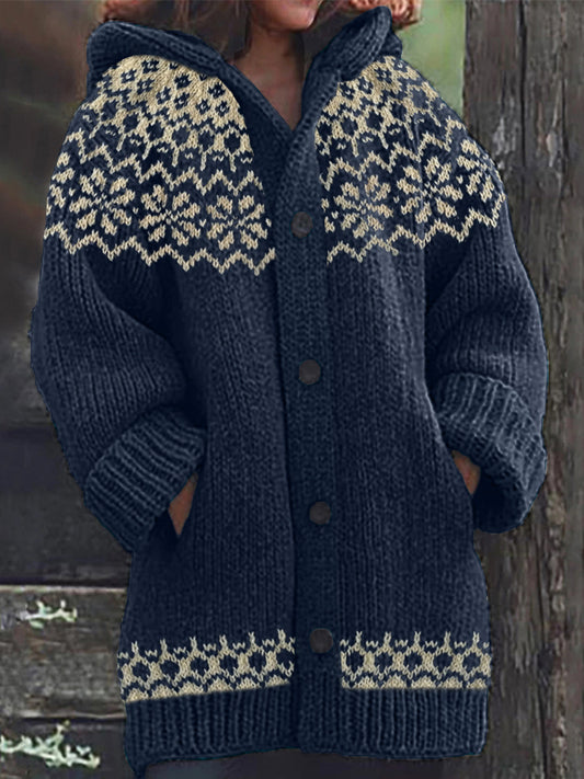 Vintage Jacquard Cozy Icelandic Knit Hooded Cardigan elevenforest