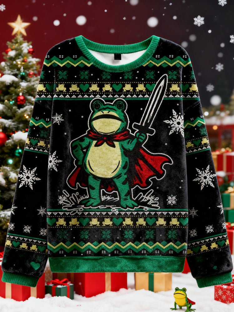 Comstylish Funny Frog Warrior Christmas Ugly Flannel Sweater