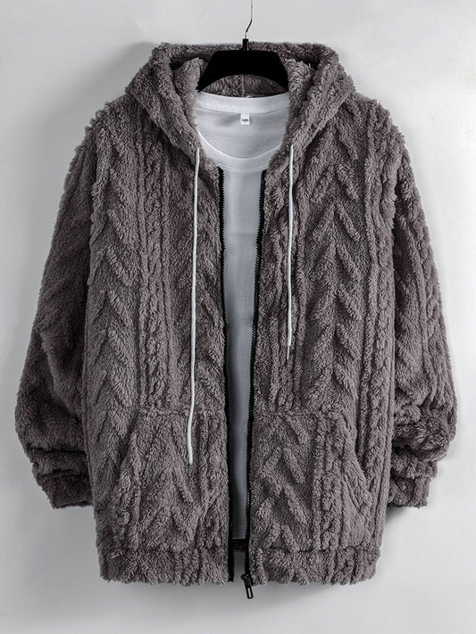 Men's Solid Color Warm Hooded Fleece Jacket elevenforest