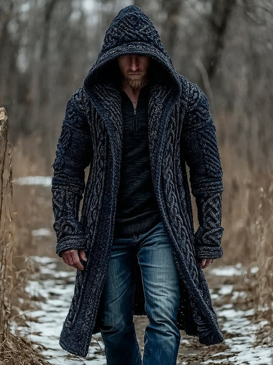 Men's Viking Inspired Celtic Chunky Hooded Sweater Cardigan artswardrobe