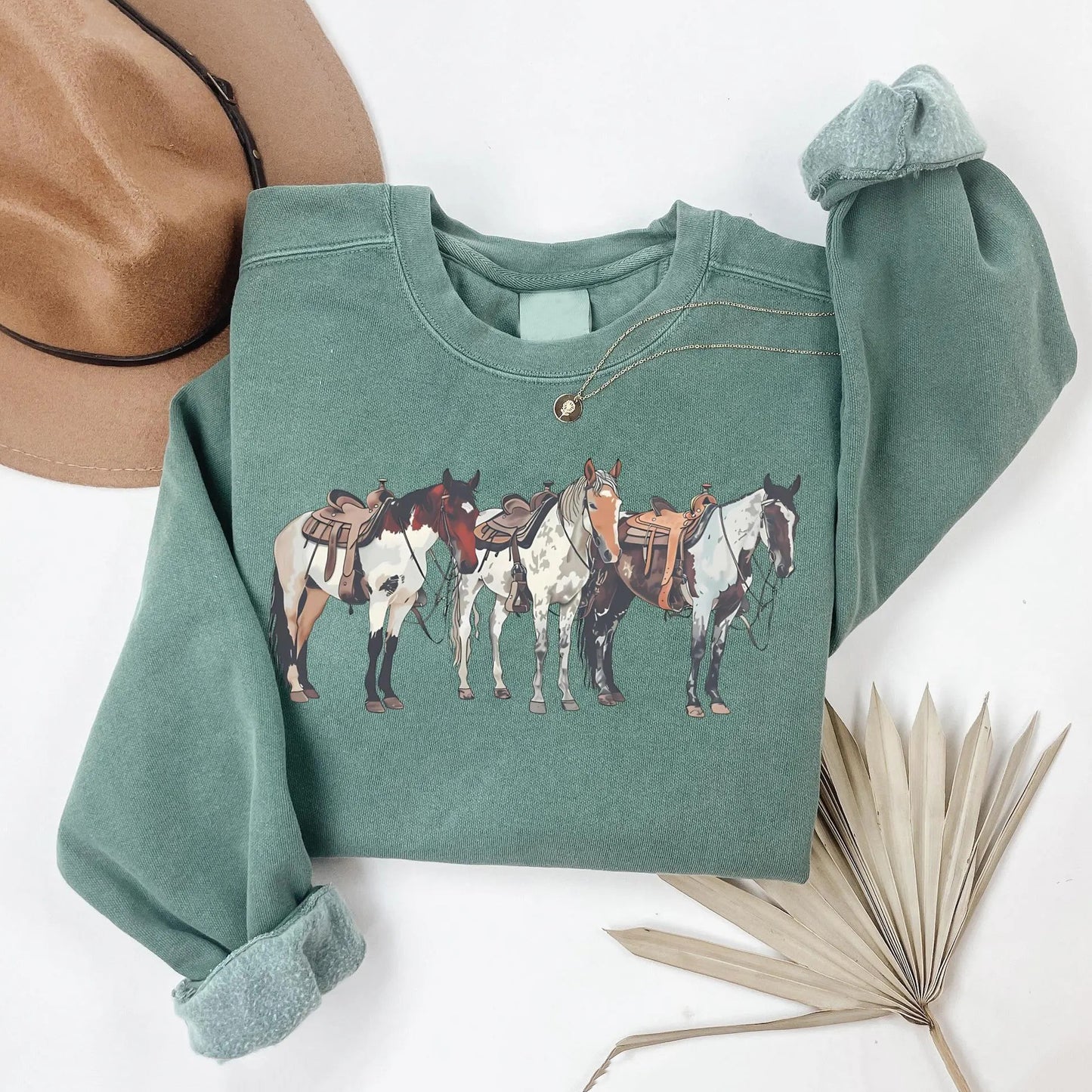 Comstylish Vintage Western Horse Art Print Casual Sweatshirt