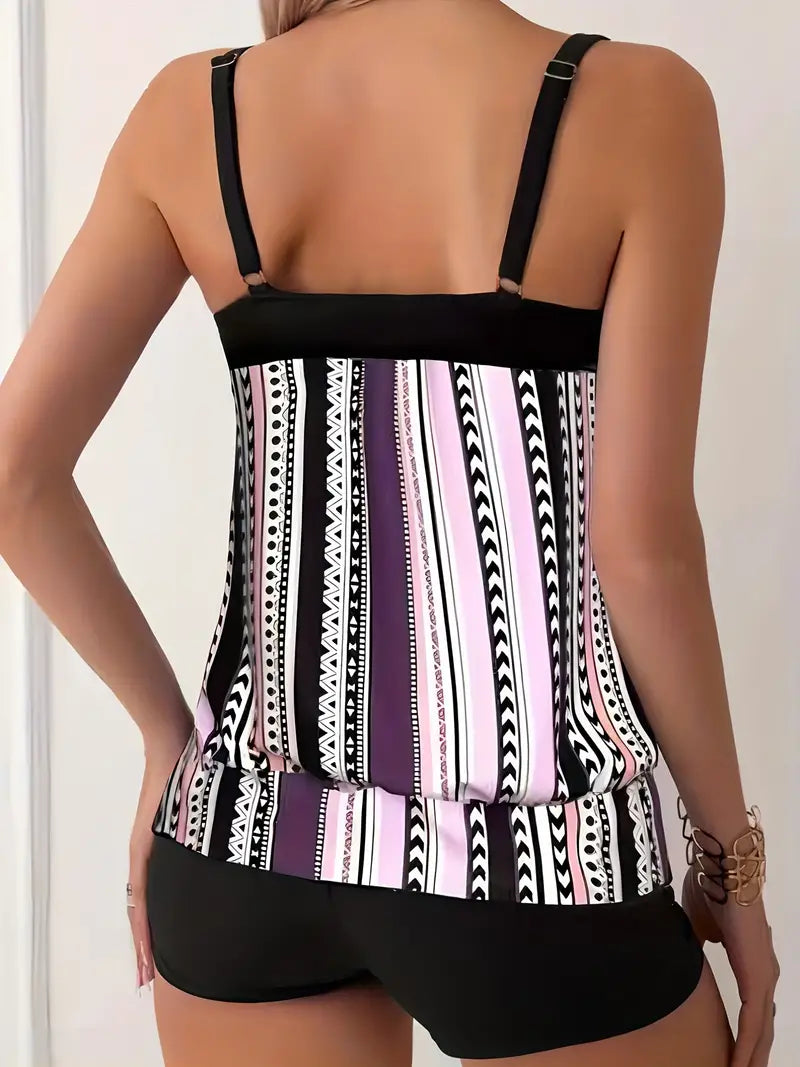 KL | Tankini a rayas con estampado