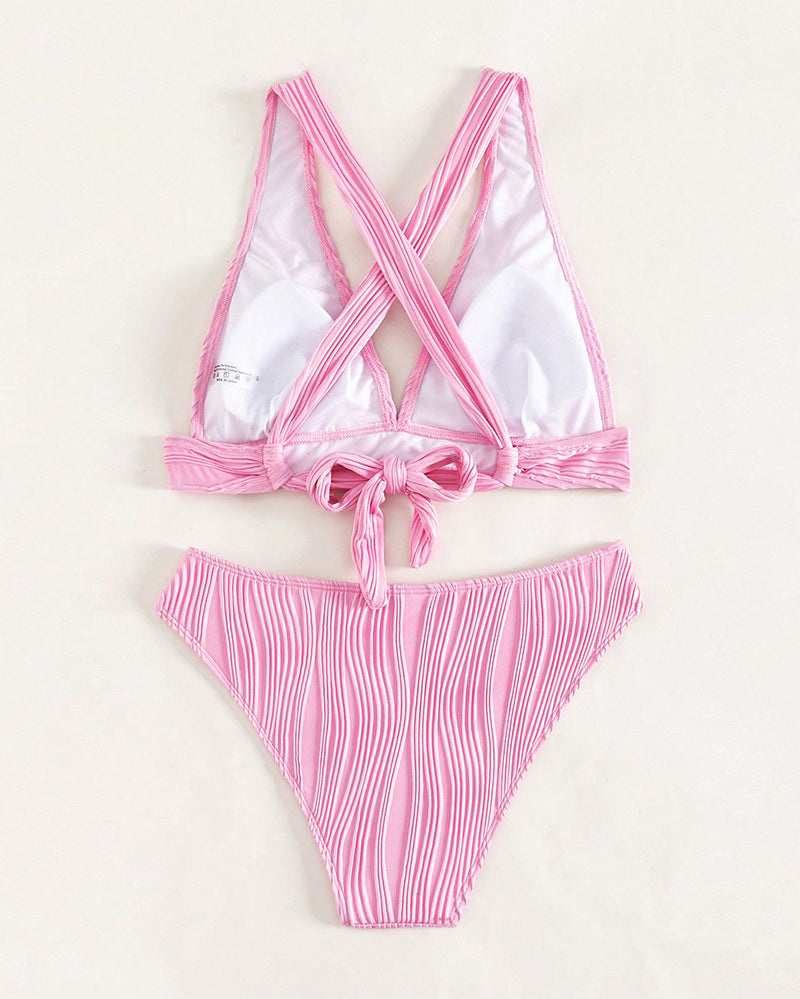 KL | Bikini sexy monocolor con escote profundo en V