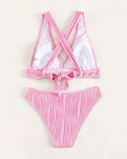 KL | Bikini sexy monocolor con escote profundo en V