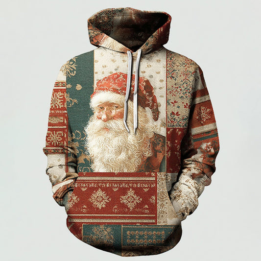 Comstylish Men's Retro Christmas Santa Claus Color Block Hooded Sweatshirt