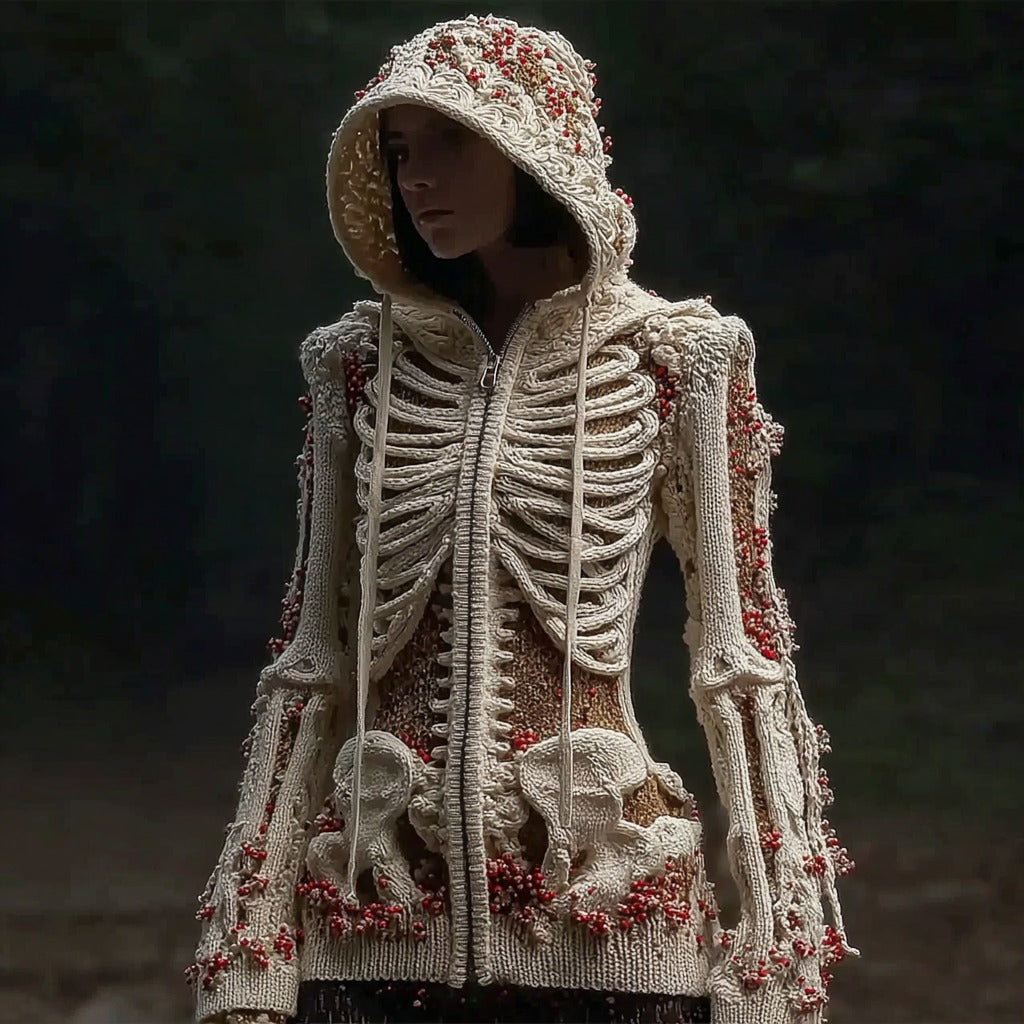 Women's Halloween Anatomy Art Colorblock Knit Zipper Cardigan Sweater artswardrobe