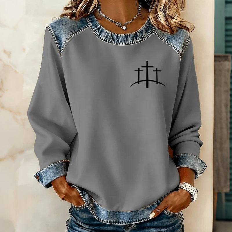 Comstylish Women's Faith Cross Print Sweatshirt