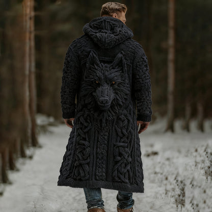 Men's Viking Wolf Celtic Knot Art Pocket Mid-length Cardigan Sweater artswardrobe