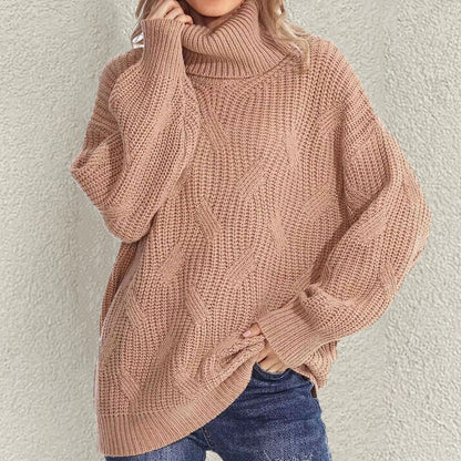 Retro Loose Turtleneck Cable Knitted Long Sleeve Sweater elevenforest