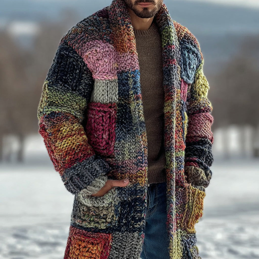 Men's Retro Geometric Knitted Warm Sweater Long Cardigan artswardrobe