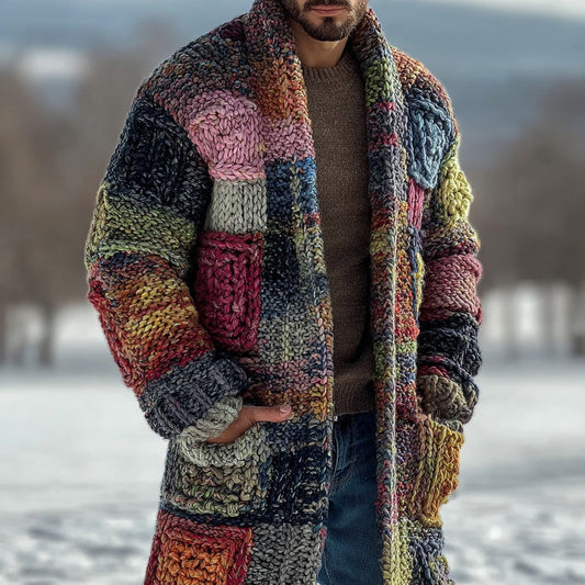 Men's Retro Geometric Knitted Warm Sweater Long Cardigan elevenforest