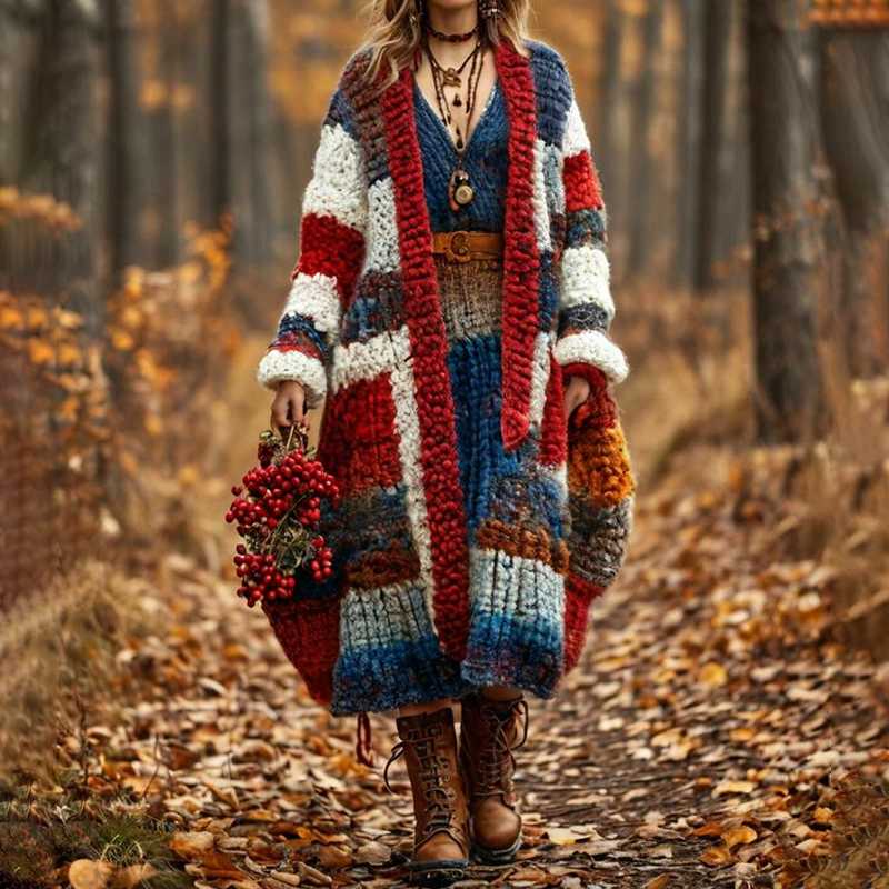 Women's  Patchwork Pattern Sweater Cardigan elevenforest