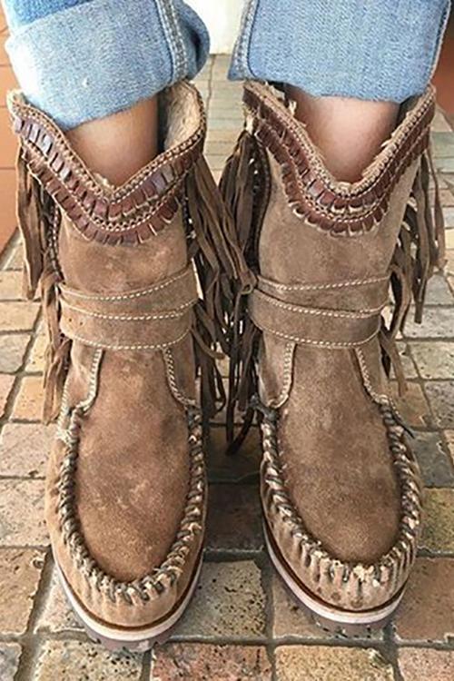 Botas mocasín de ante con flecos