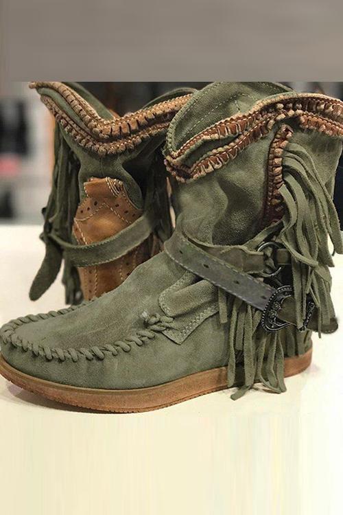 Botas mocasín de ante con flecos