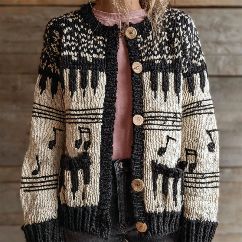 Vintage Musician Piano Keys & Music Notes Isle Cardigan artswardrobe