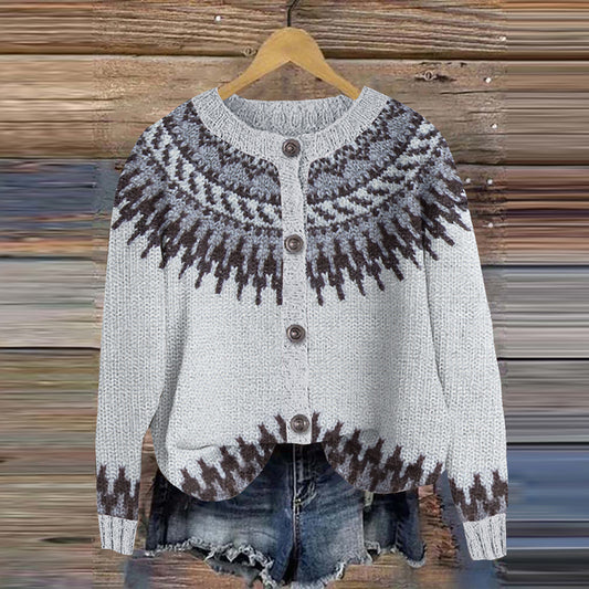 Vintage Icelandic Geometric Design Jacquard Warm Sweater Cardigan elevenforest
