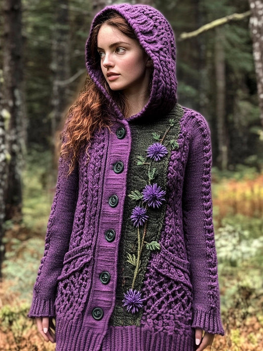 Scottish Thistle Flower Women's Hooded Cardigan artswardrobe
