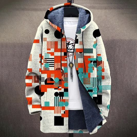 Retro Geometric Art Pattern Plush Long Sleeve Sweater Jacket Cardigan elevenforest