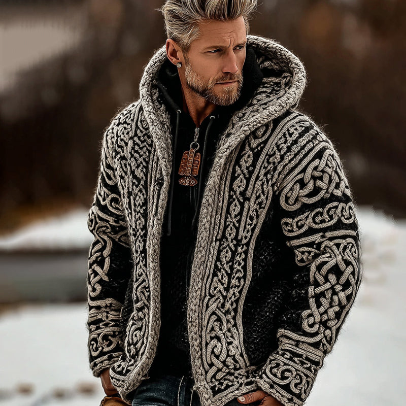 Men's Viking Tribal Art Button Down Cozy Cardigan Sweater artswardrobe