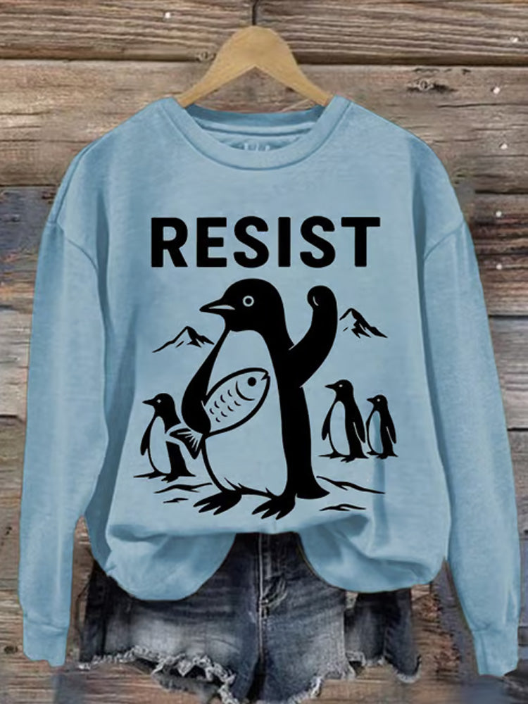 Comstylish Women's Penguins Resist Printed Sweatshirt
