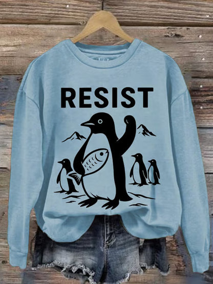Comstylish Women's Penguins Resist Printed Sweatshirt