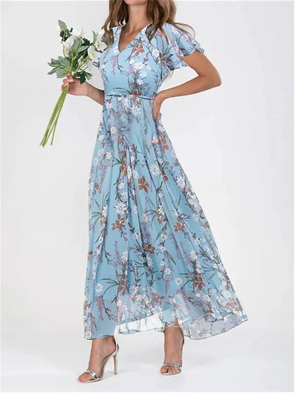 KL | Vestidos midi estampados con manga larga y escote en V