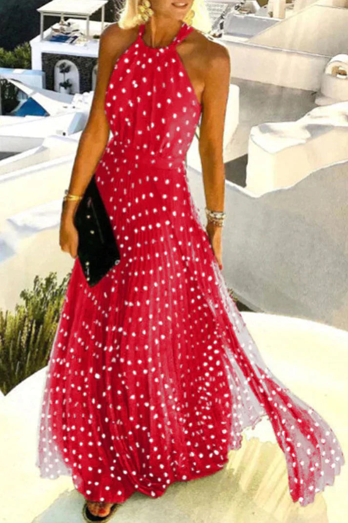 KL | Bohemian print patchwork halterneck pleated dresses