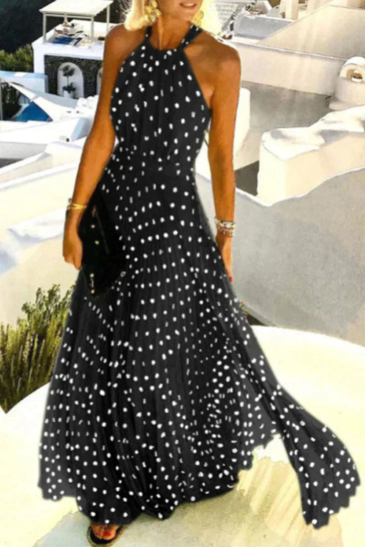 KL | Bohemian print patchwork halterneck pleated dresses