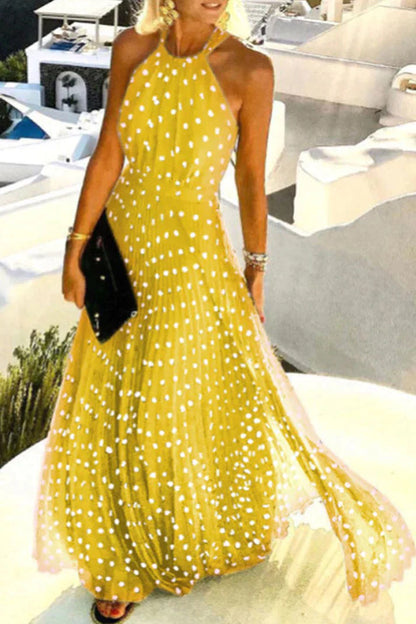 KL | Bohemian print patchwork halterneck pleated dresses