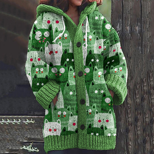 Lovely Cats World Pattern Cozy Cardigan Sweater elevenforest