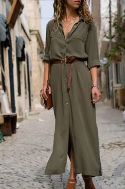 KL | Vestido camisero informal con cuello vuelto y patchwork monocromo