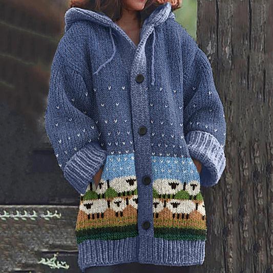 Vintage Icelandic Sheep Landscape Knitted Cozy Cardigan elevenforest