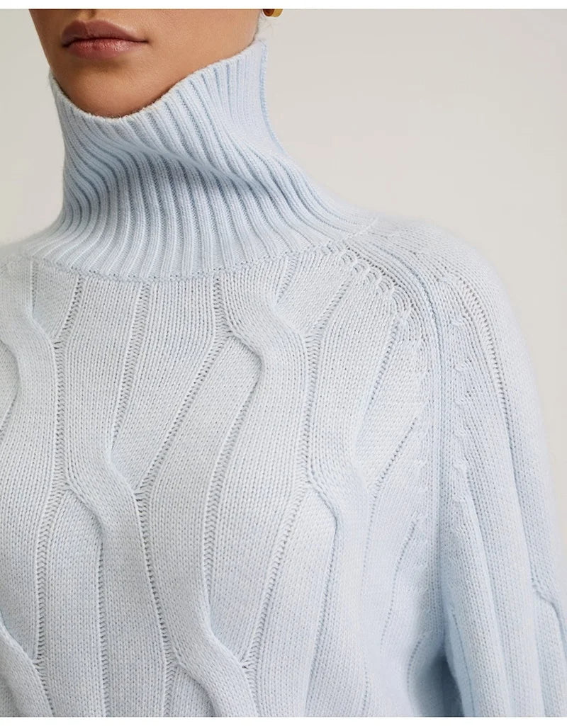 CM | Elegante jersey de cuello alto de punto por cable
