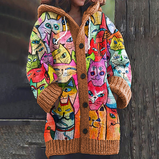 Lovely Cats World Pattern Cozy Cardigan Sweater elevenforest