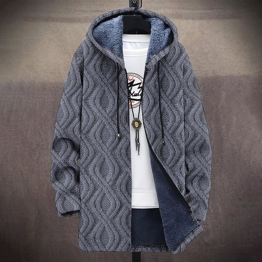 Men's Vintage Knitted Pattern Cozy Plush Hooded Coat elevenforest