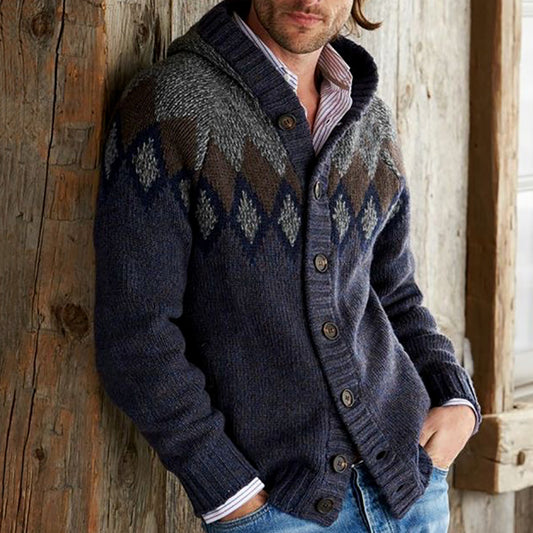 Geometric Gray Knitted Iceland Hooded Sweater Cardigan elevenforest