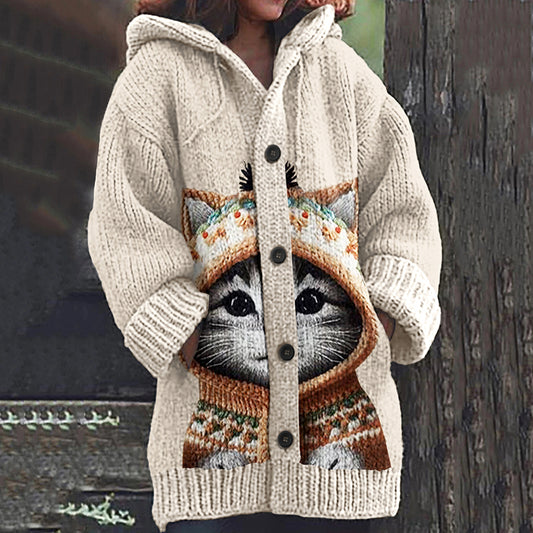 Vintage Cute Cat Cozy Cardigan Sweater elevenforest