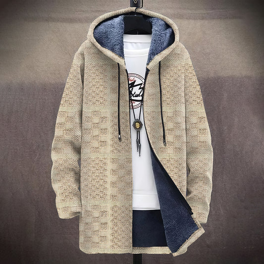 Men's Vintage Geometric Jacquard Knitted Comfort Hooded Cardigan artswardrobe