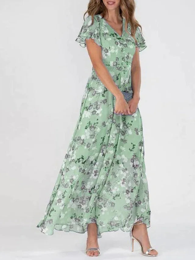 KL | Maxi vestido con mangas de volantes y estampado floral