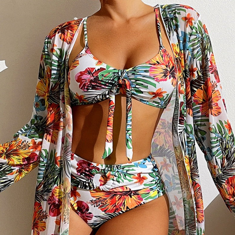 KL | Bikini floral de 3 piezas con toldo