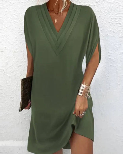 KL | Elegante mini vestido de verano plisado con escote en V