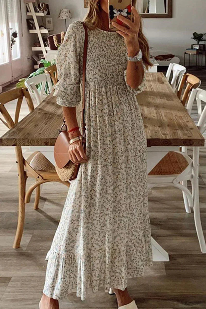 KL | Anna - Vestidos patchwork de moda con estampado callejero, cuello en O y línea A