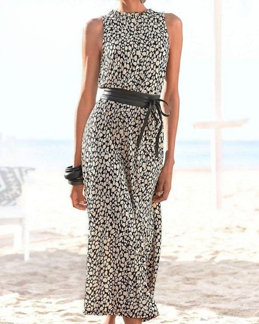 KL | Vestido sin mangas con estampado de moda y cinturón