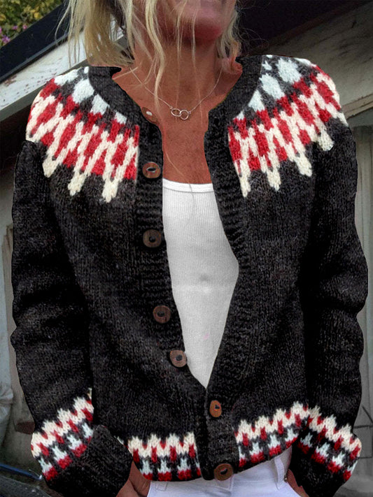 Vintage Icelandic Pattern Cozy Knit Cardigan elevenforest