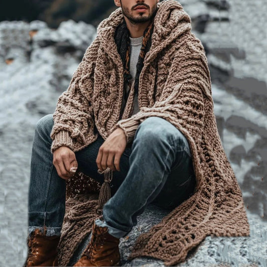 Men'S Thick Knitted Hooded Cardigan Sweater elevenforest