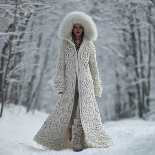 Comstylish Women's Viking Celtic Knot Art Cozy Fur Trim Hooded Cardigan