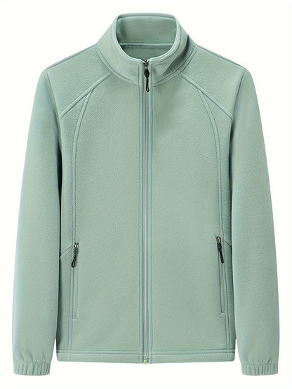 CM | Chaqueta de felpa para mujer con cuello alto y mangas largas