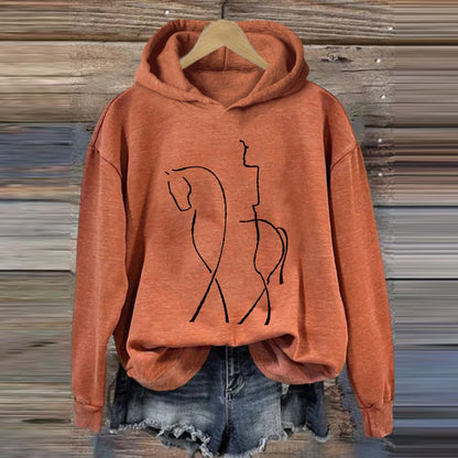 Comstylish Women's Retro Horse Girl Printed Hoodie