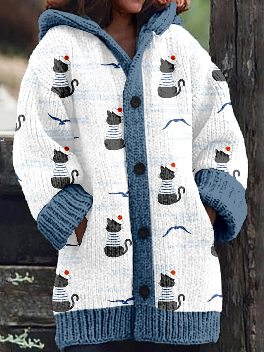 Lovely Cartoon Cats Pattern Cozy Hooded Cardigan elevenforest