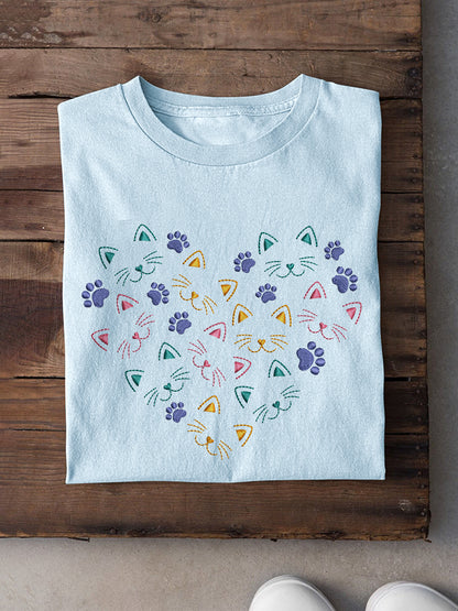 Cute Cat Embroidery Pattern Casual Cotton Short Sleeve T-Shirt elevenforest